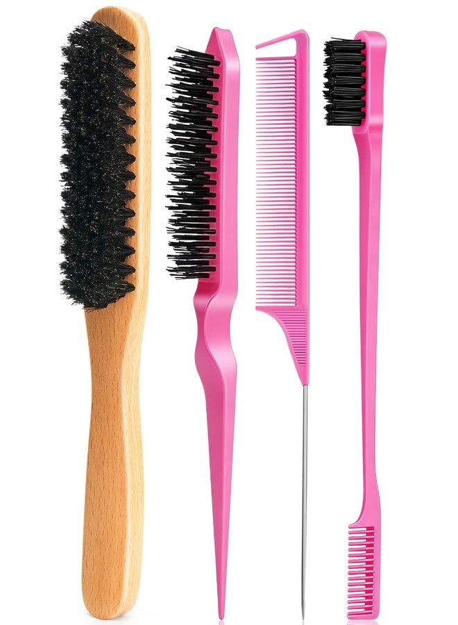 Goiple Boar Bristle Slick Back Hair Brush for Smooth Flyaways, Frizz, Sleek Ponytail, Buns and Edge Baby Hair, Teasing | Hair Comb, Edge Brush, Teasing Brush Styling Accessories for Girls, Kids, Women & Men - Image 1